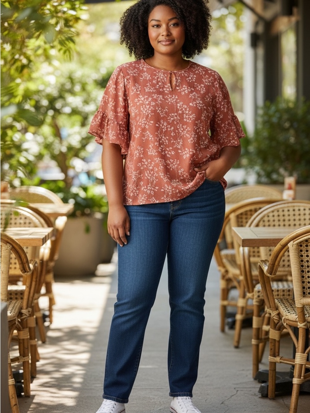 AVA & VIV plus size Rust Floral Ruffle Sleeve Blouse size 3X
